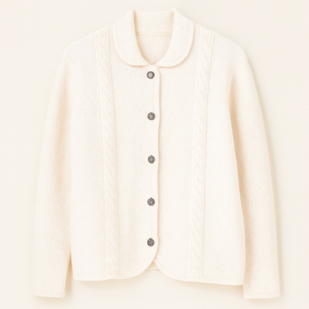 Crystal Kobe Ivory Cable Knit Button Cardigan – Wool Blend Size M